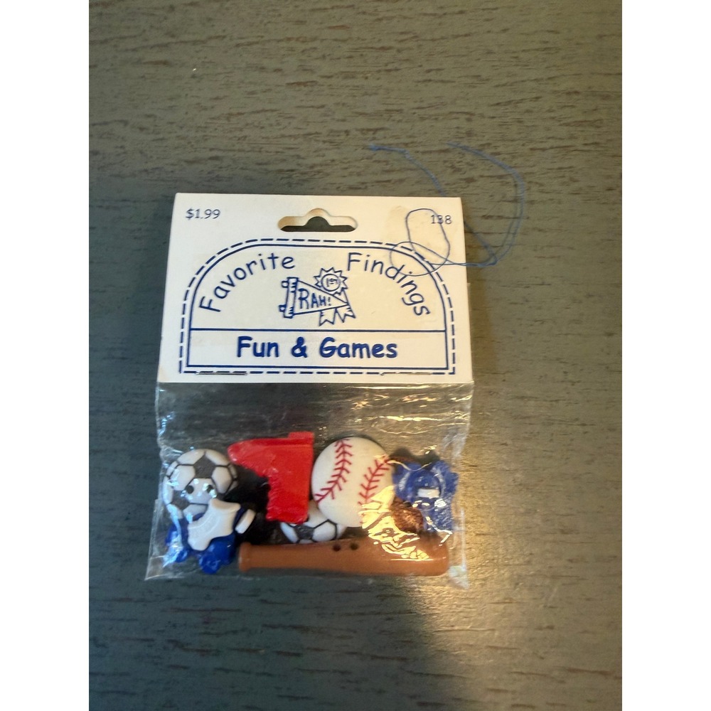 Favorite Findings Fun & Games Sports Novelty Buttons Baseball Soccer Bat 6pc NIP